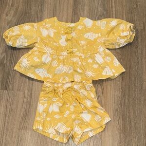 H&M Yellow Seashell Print Two-Piece Top & Shorts Set